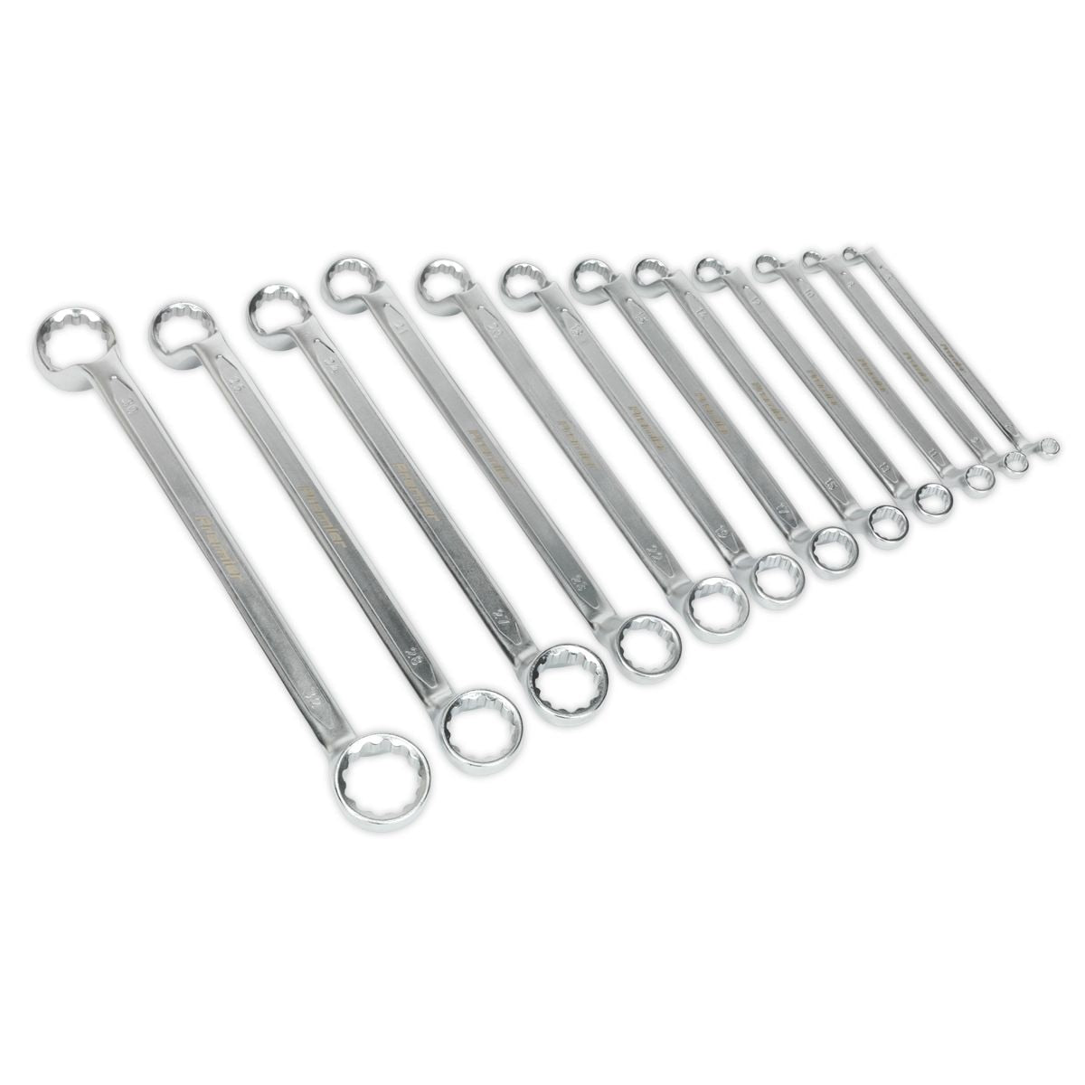 Sealey Premier Offset Double End Ring Spanner Set 12pc - Image 1