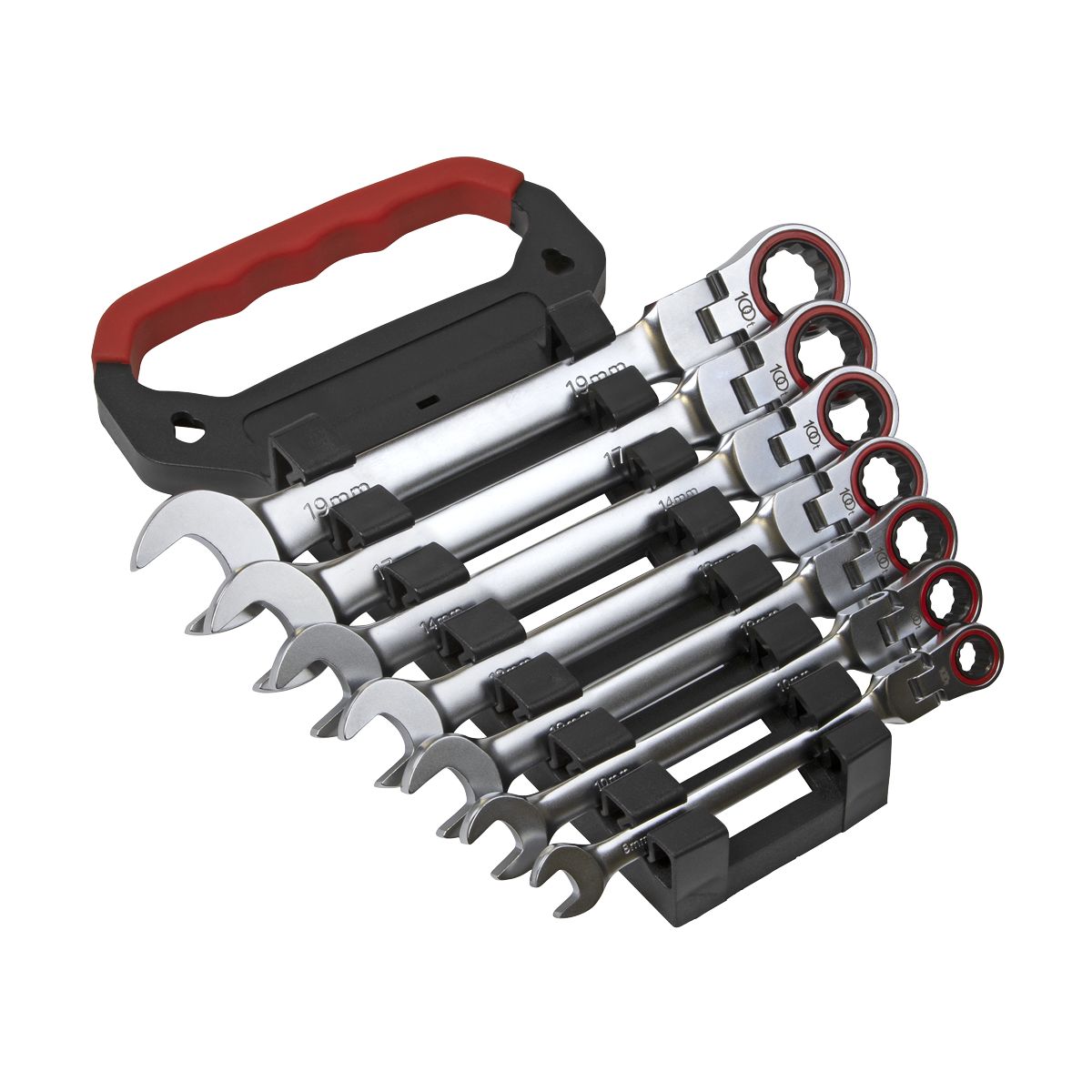 Sealey Premier Platinum Flexi-Head Ratchet Combination Spanner Set 7pc - Image 1