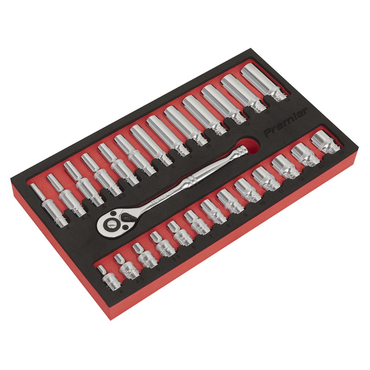 Sealey Premier Ratchet Wrench & Socket Set 1/4"Sq Drive 27pc - Image 1