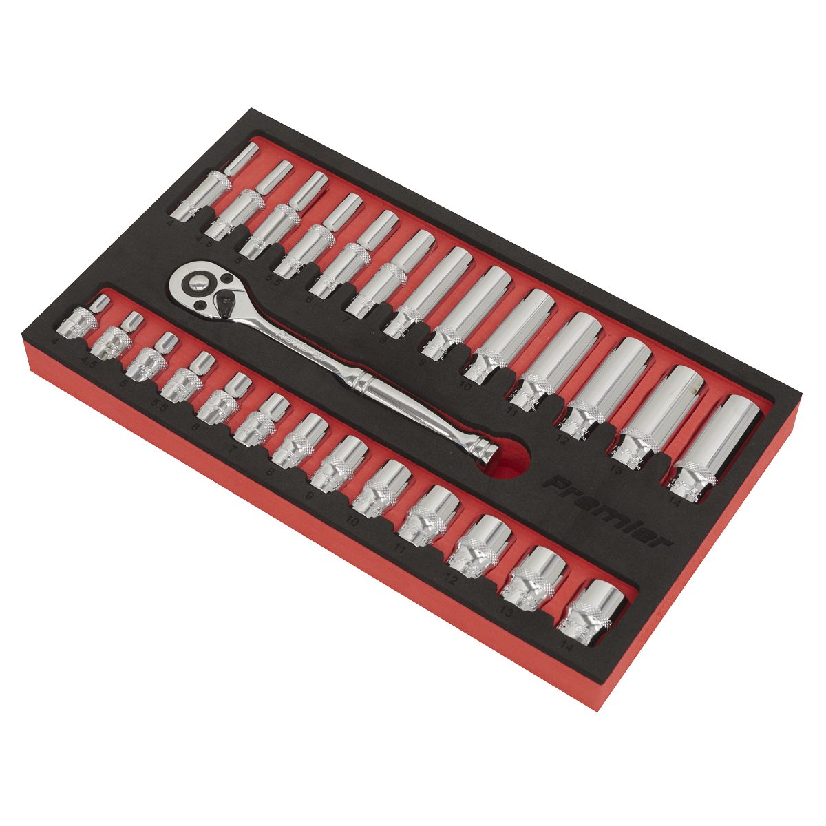 Sealey Premier Ratchet Wrench & Socket Set 1/4"Sq Drive 27pc - Image 3