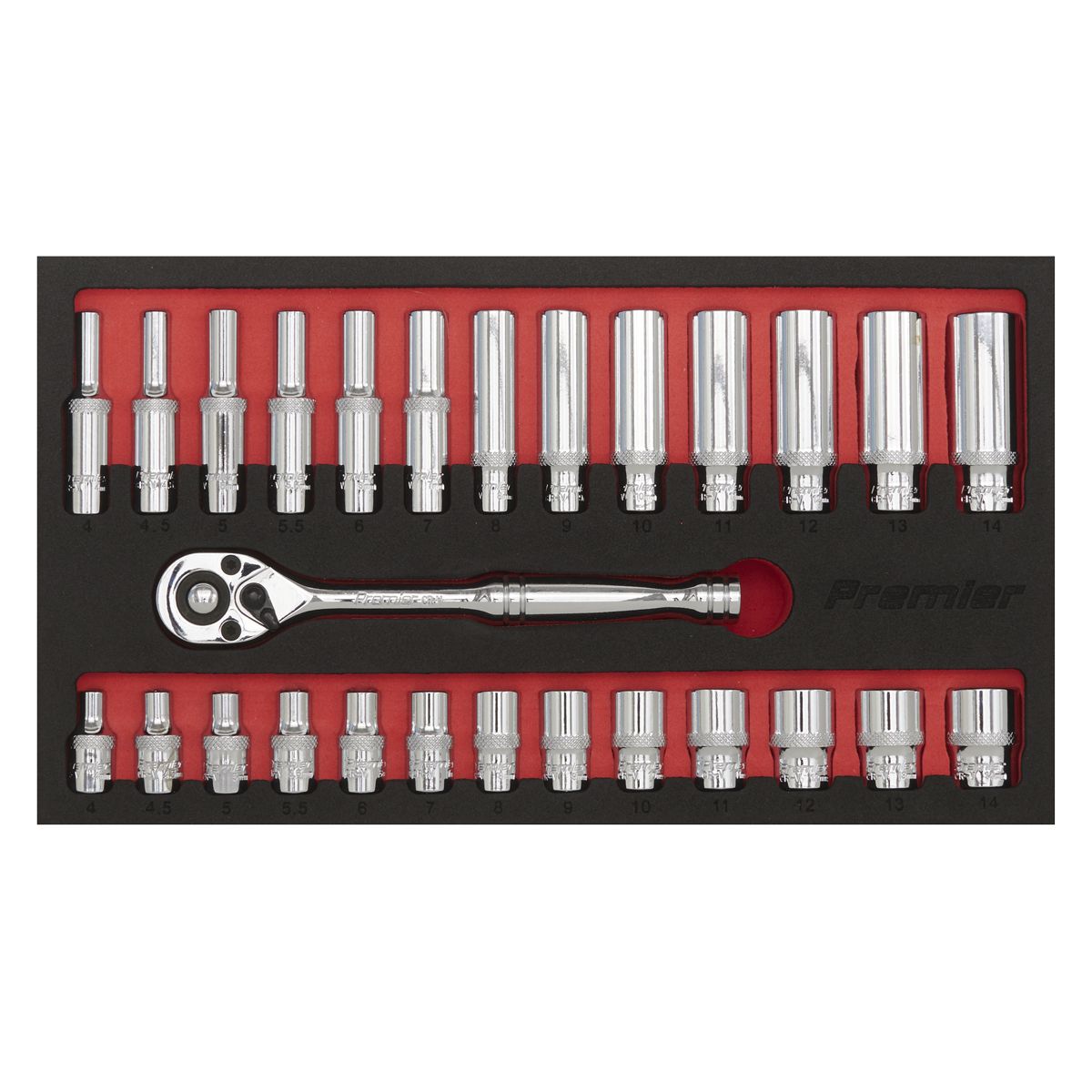 Sealey Premier Ratchet Wrench & Socket Set 1/4"Sq Drive 27pc - Image 4