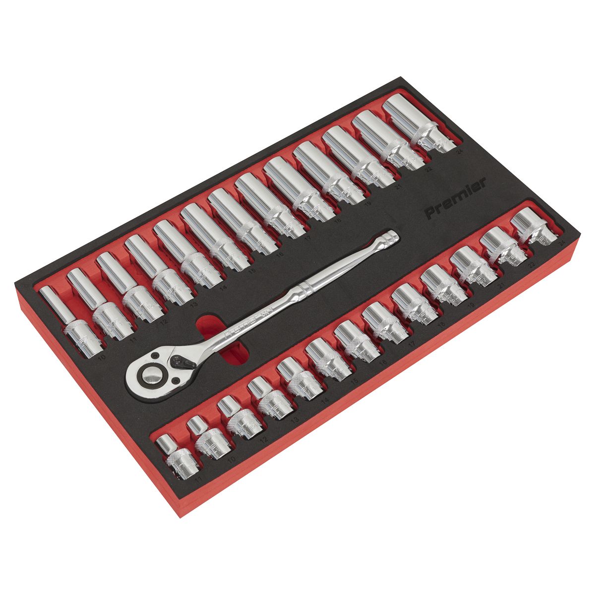 Sealey Premier Ratchet Wrench & Socket Set 1/2"Sq Drive 27pc - Image 1