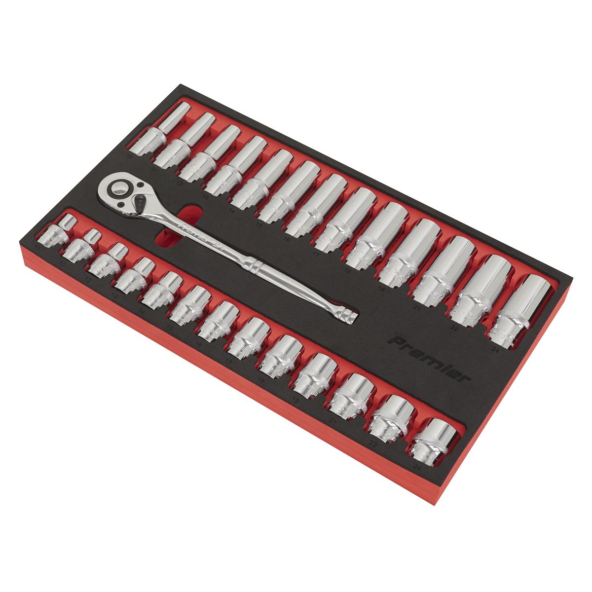 Sealey Premier Ratchet Wrench & Socket Set 1/2"Sq Drive 27pc - Image 4