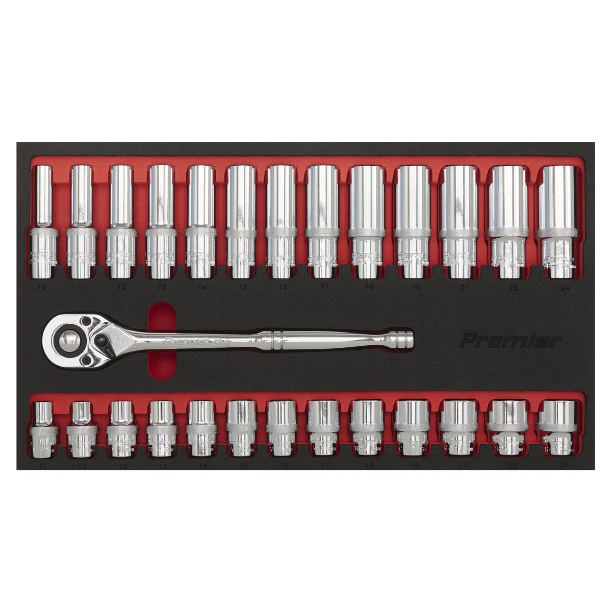 Sealey Premier Ratchet Wrench & Socket Set 1/2"Sq Drive 27pc - Image 5