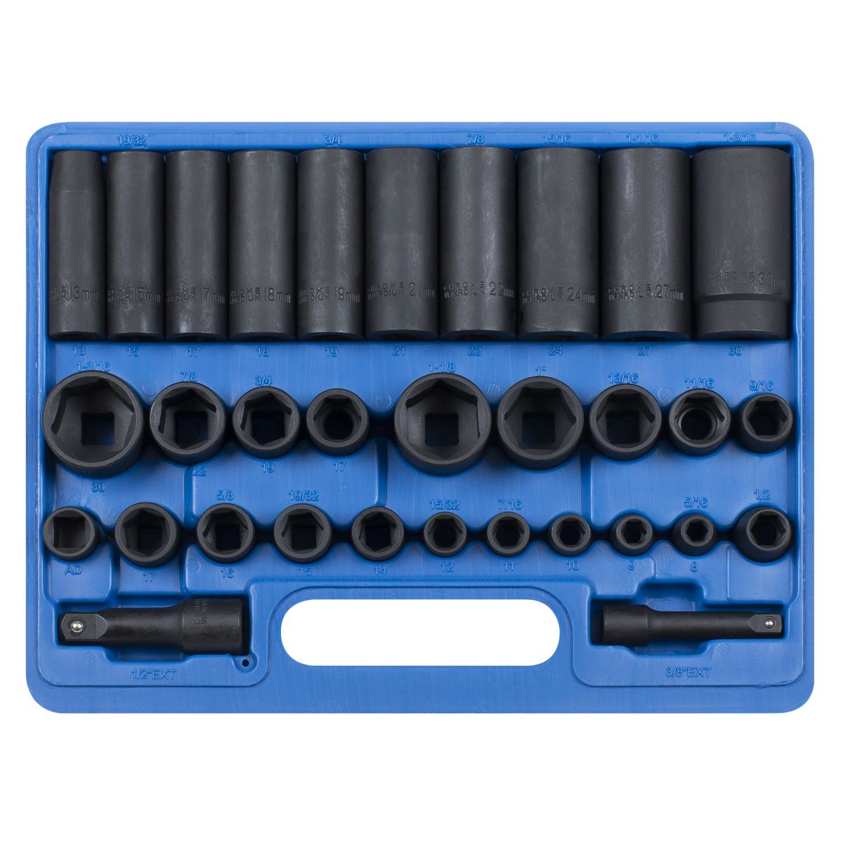 Sealey Premier Metric/Imperial Standard/Deep Impact Socket Set 3/8" & 1/2"Sq Drive 32pc - Image 2