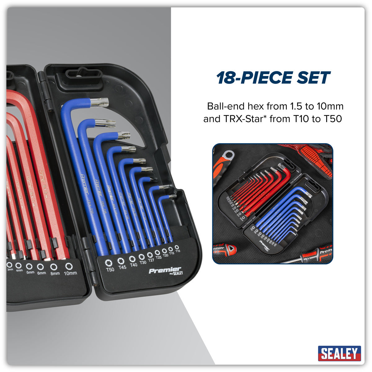 Premier Long Anti-Slip TRX-Star & Ball-End Hex Key Set 18pc AK7176