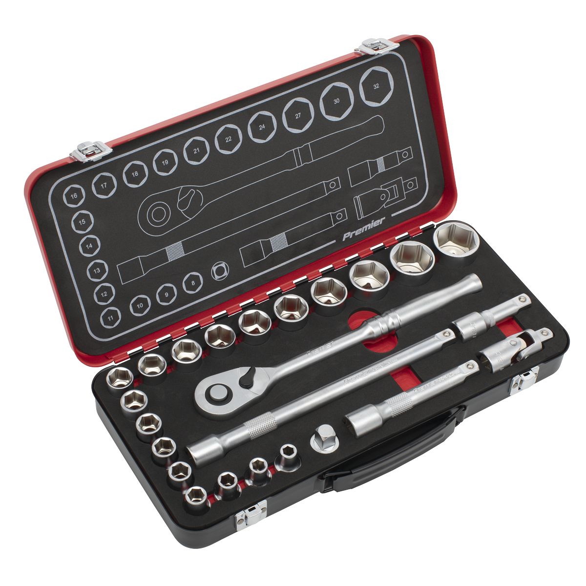 Sealey Premier Platinum Socket Set 1/2"Sq Drive 24pc - Image 1