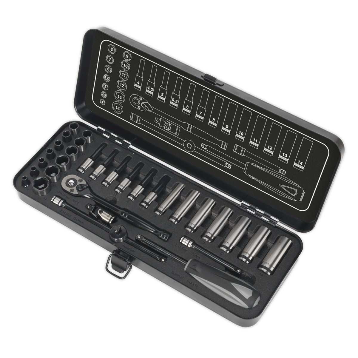 Sealey Premier Black Socket Set 1/4"Sq Drive 32pc - Image 8