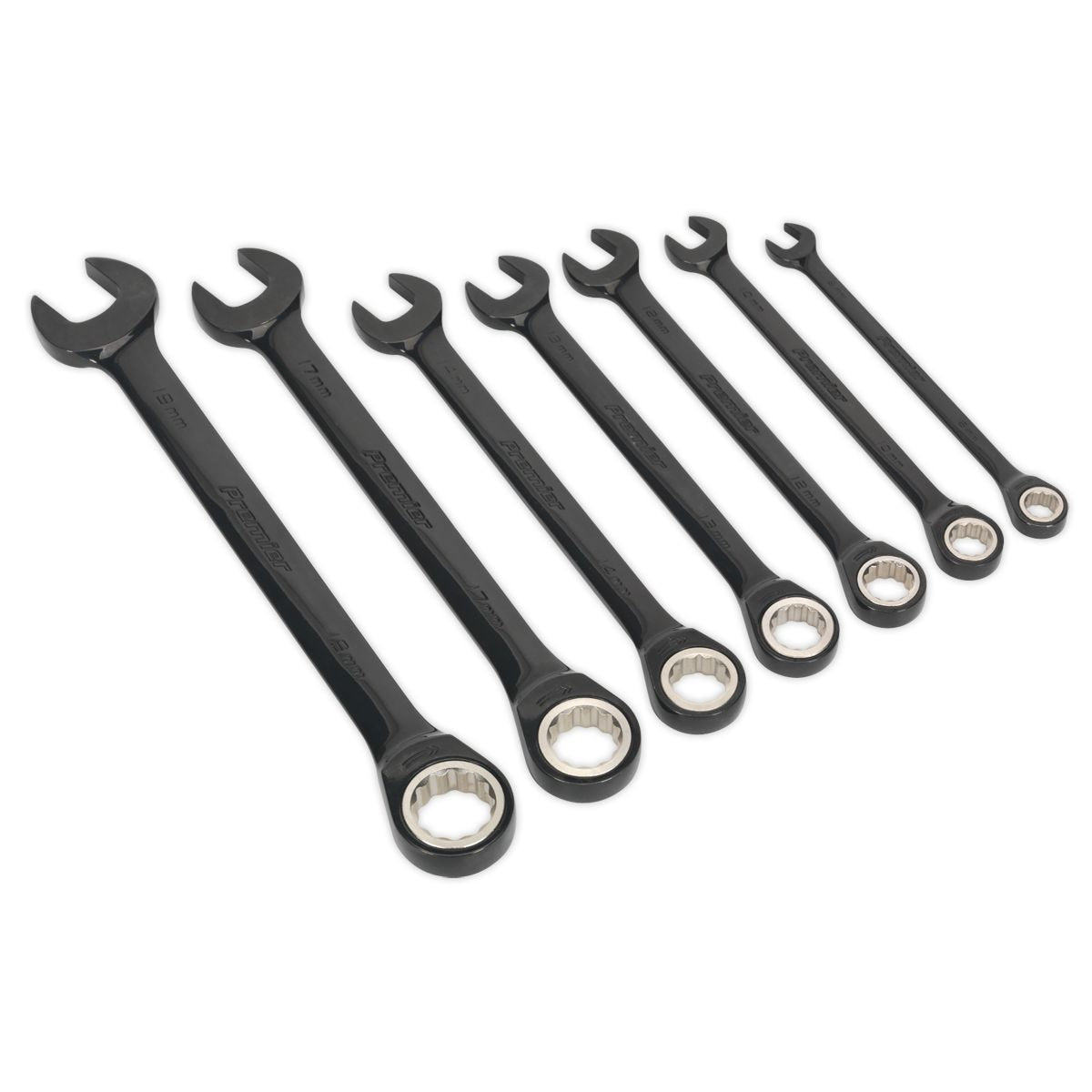 Sealey Premier Black Combination Ratchet Spanner Set 7pc - Image 1
