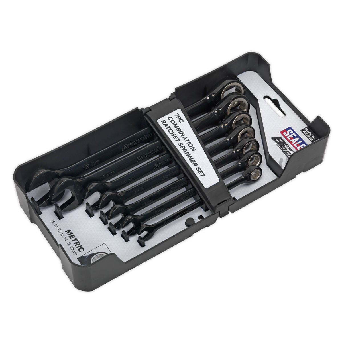 Sealey Premier Black Combination Ratchet Spanner Set 7pc - Image 4
