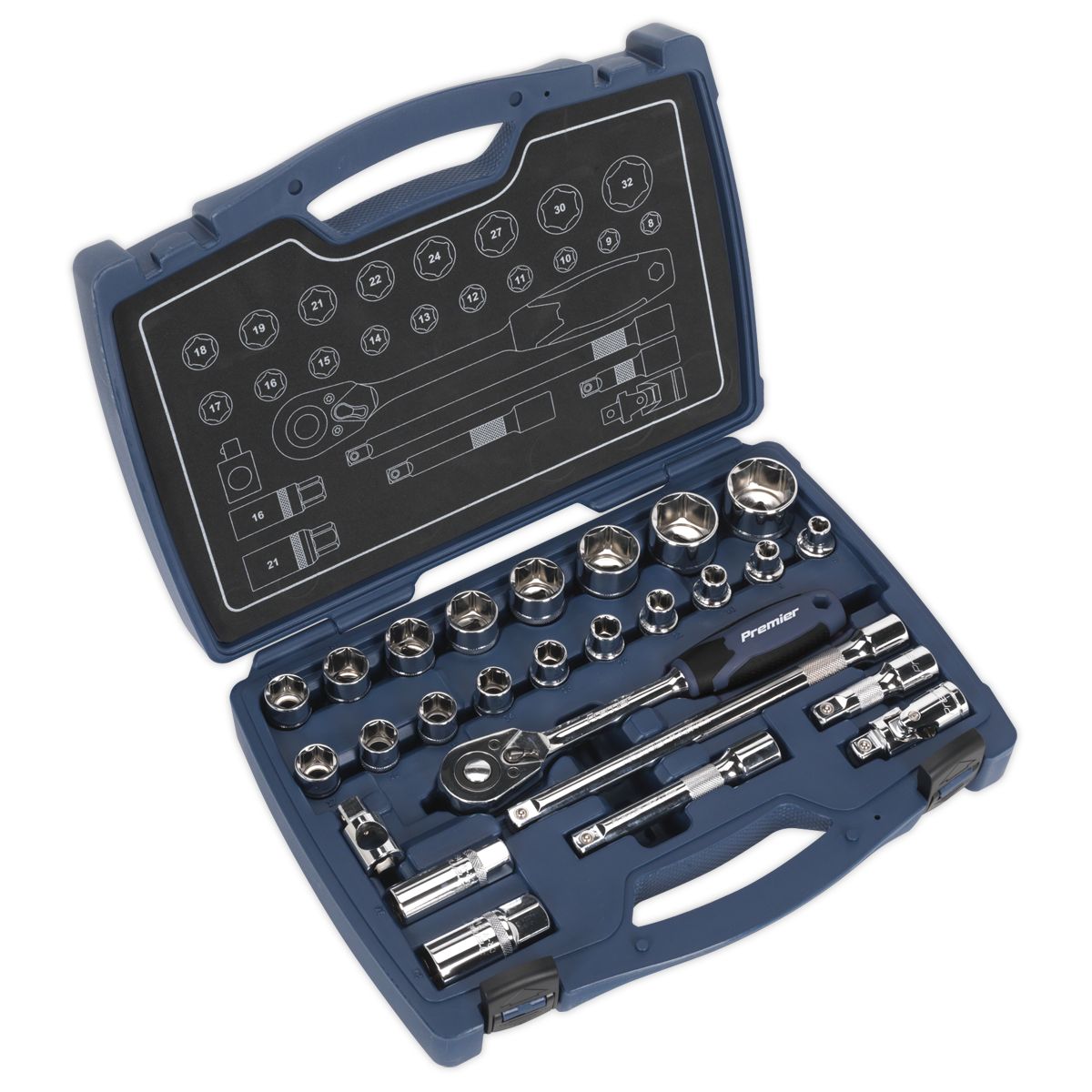 Sealey Premier Socket Set 1/2"Sq Drive 26pc - Image 1