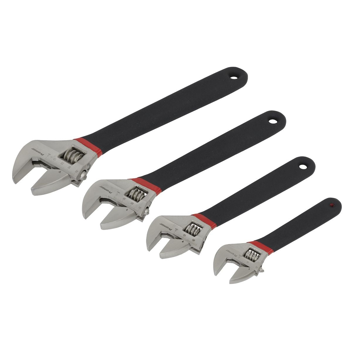 Sealey Premier Adjustable Wrench Set Ni-Fe Finish 4pc - Image 1