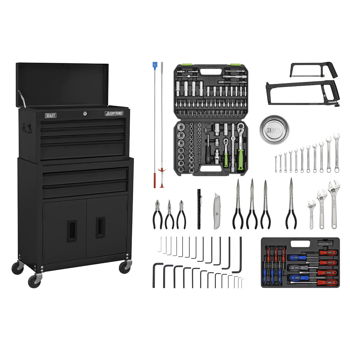 American PRO Topchest & Rollcab Combination 6 Drawer with 170pc Tool Kit - Black AP22BKCOMBO