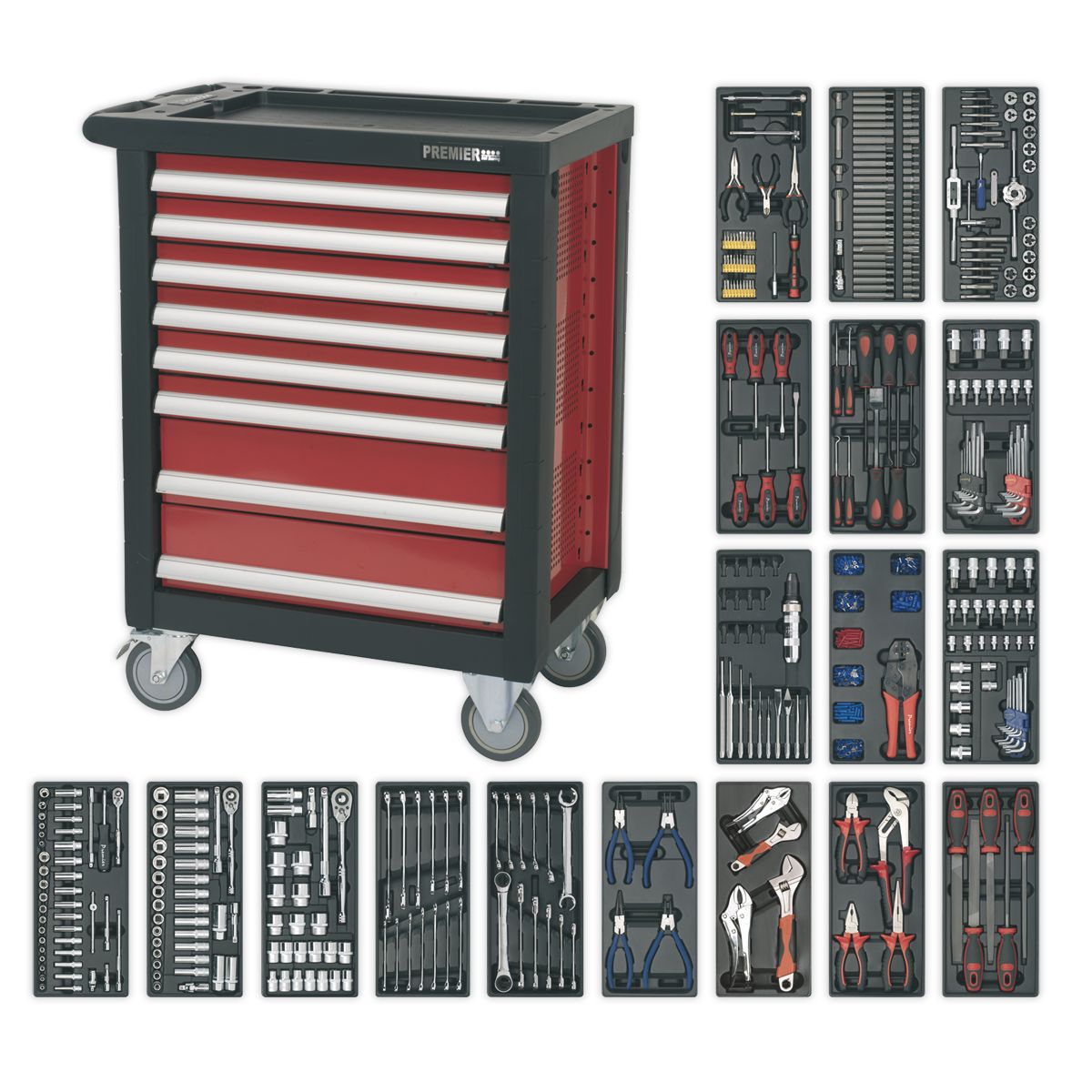 Sealey Premier Rollcab 8 Drawer with 707pc Tool Kit - Image 1