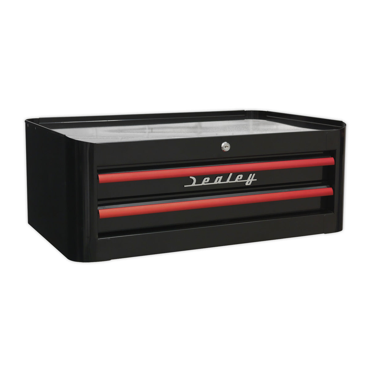 Premier Retro Style Topchest, Mid-Box Tool Chest & Rollcab Combination 10 Drawer - Black with Red Anodised Drawer Pulls AP28COMBO2BR