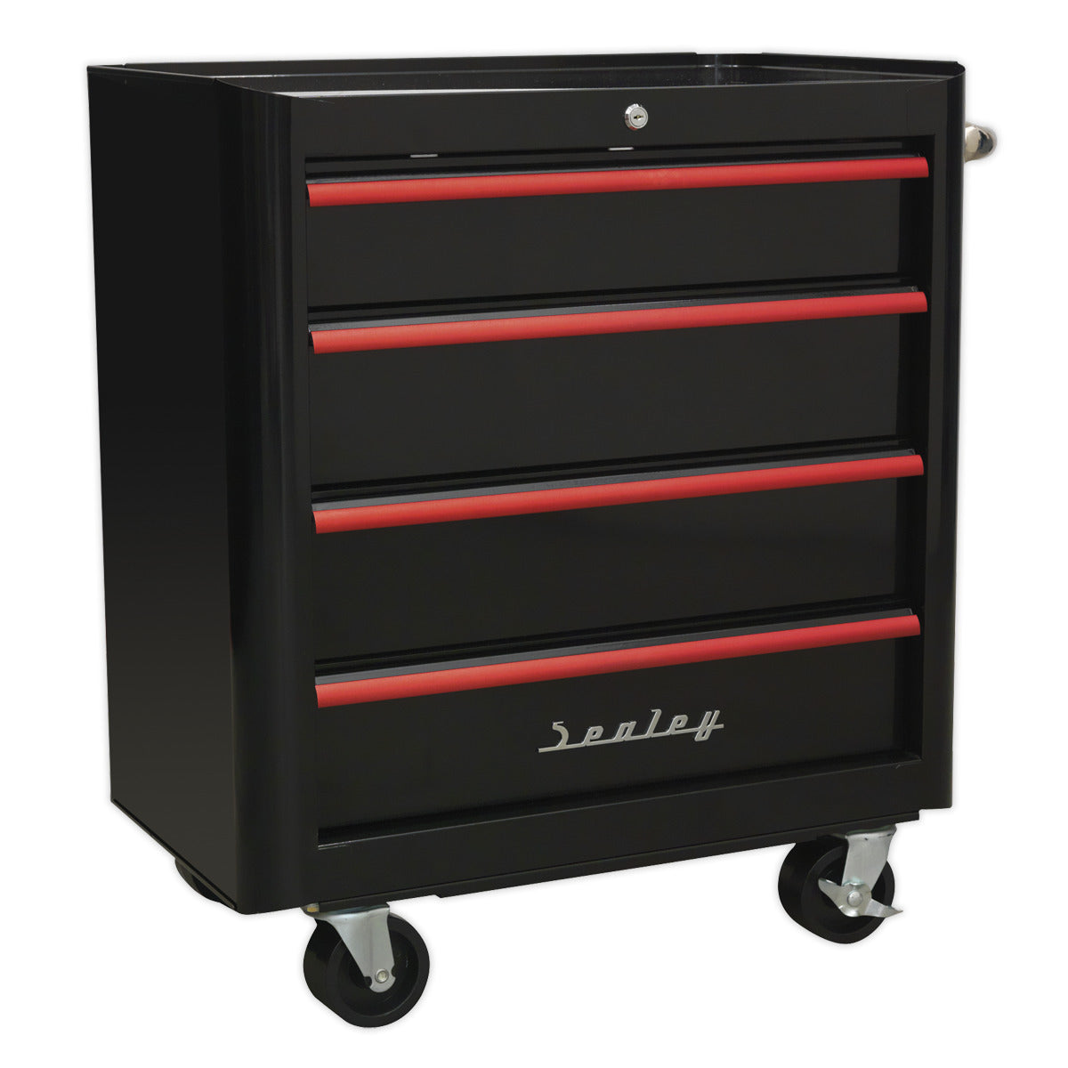 Premier Retro Style Topchest, Mid-Box Tool Chest & Rollcab Combination 10 Drawer - Black with Red Anodised Drawer Pulls AP28COMBO2BR