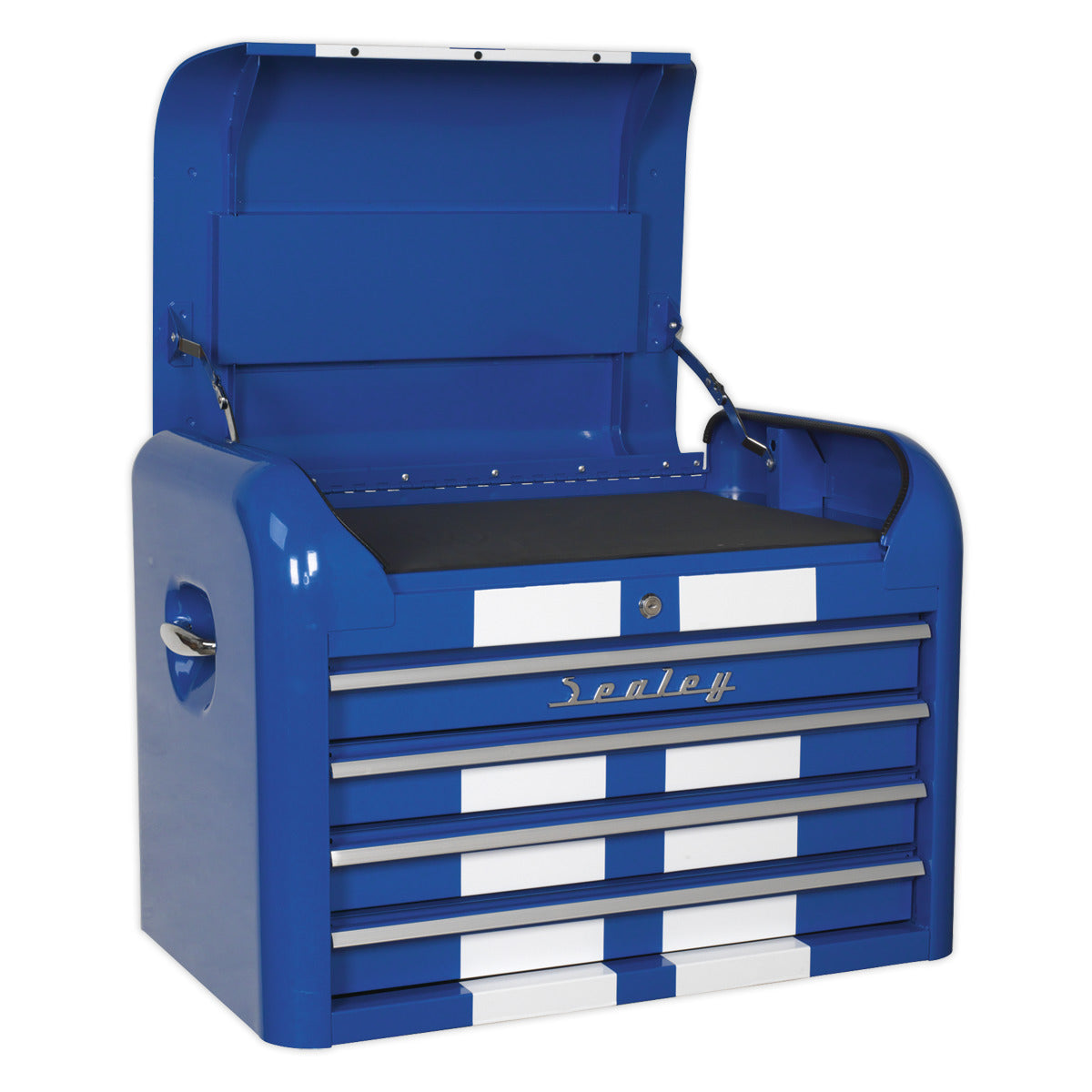 Premier Retro Style Topchest, Mid-Box Tool Chest & Rollcab Combination 10 Drawer - Blue with White Stripes AP28COMBO2BWS