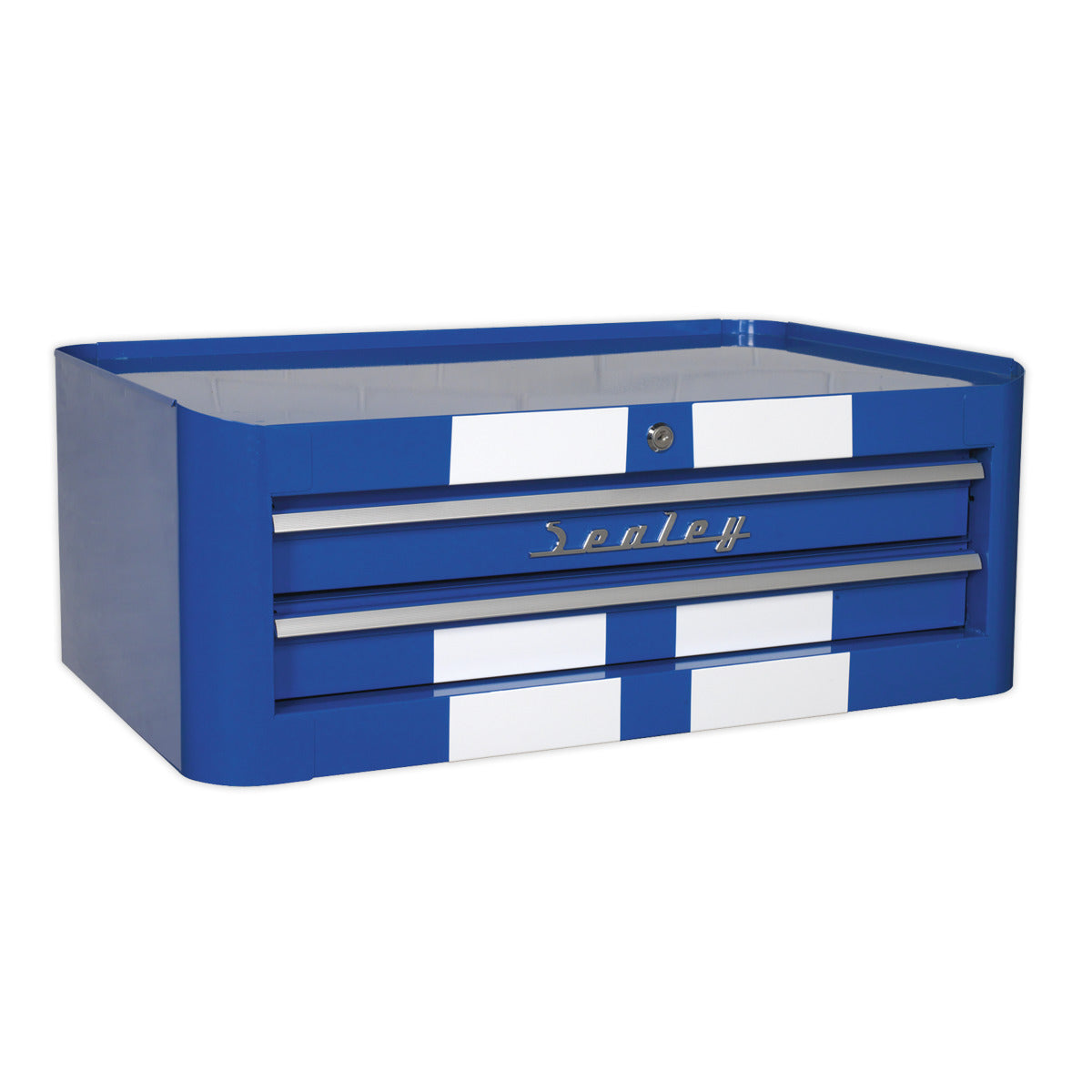 Premier Retro Style Topchest, Mid-Box Tool Chest & Rollcab Combination 10 Drawer - Blue with White Stripes AP28COMBO2BWS