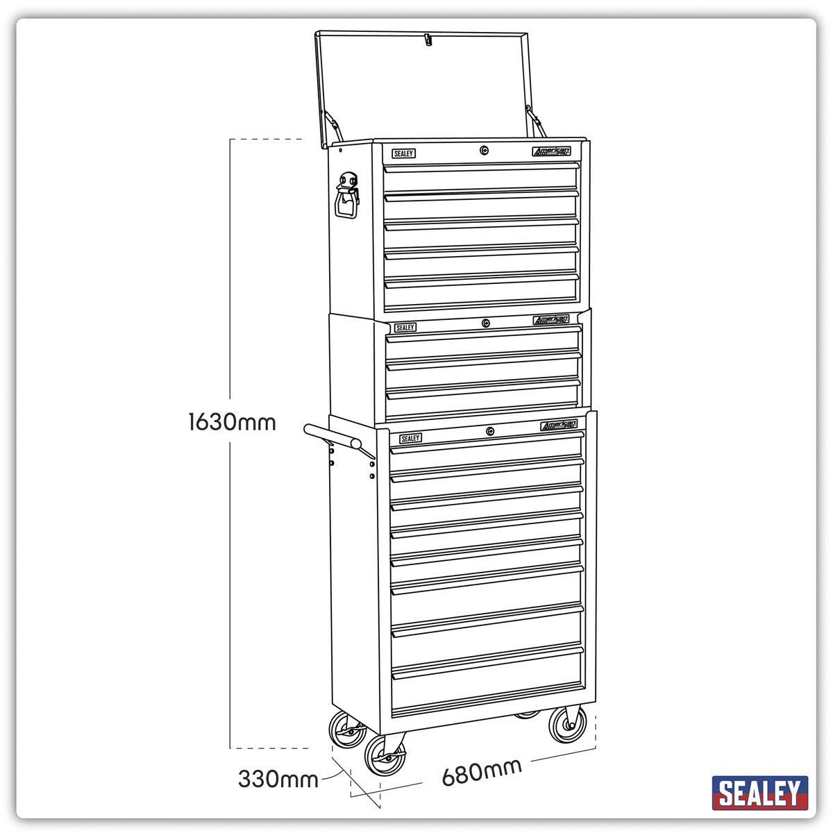 American PRO Tool Chest Combination 16 Drawer - Black/Grey AP35STACK