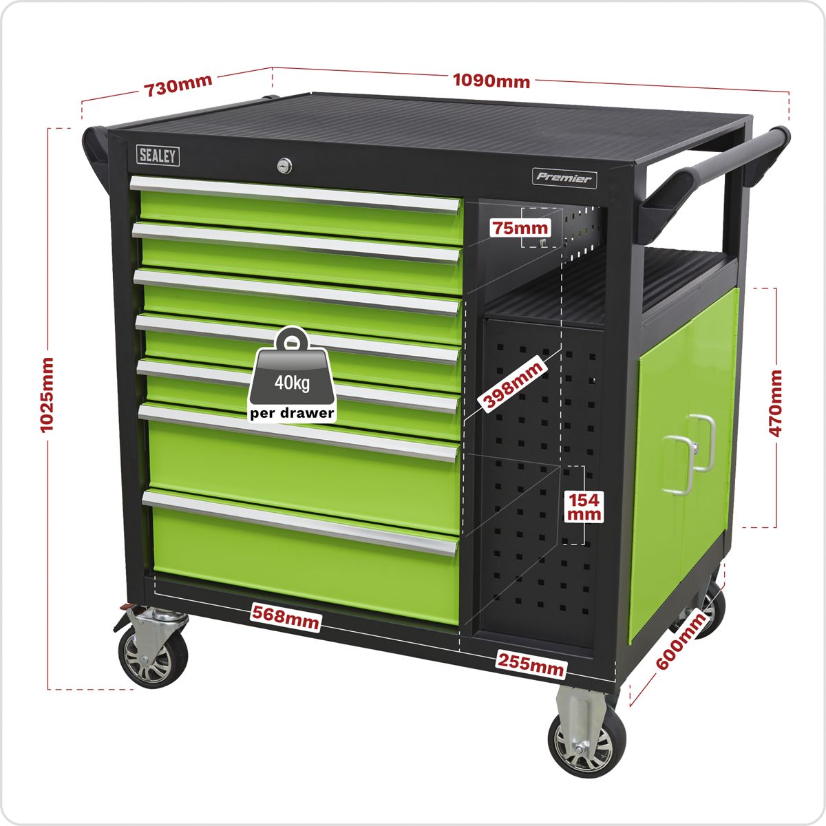 Sealey Premier Mobile Workstation with 7 Drawers & Cupboard 920mm - Image 8
