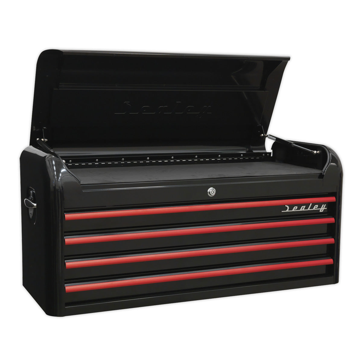 Premier Retro Style Wide Topchest & Rollcab Combination 10 Drawer - Black with Red Anodised Drawer Pulls AP41COMBOBR