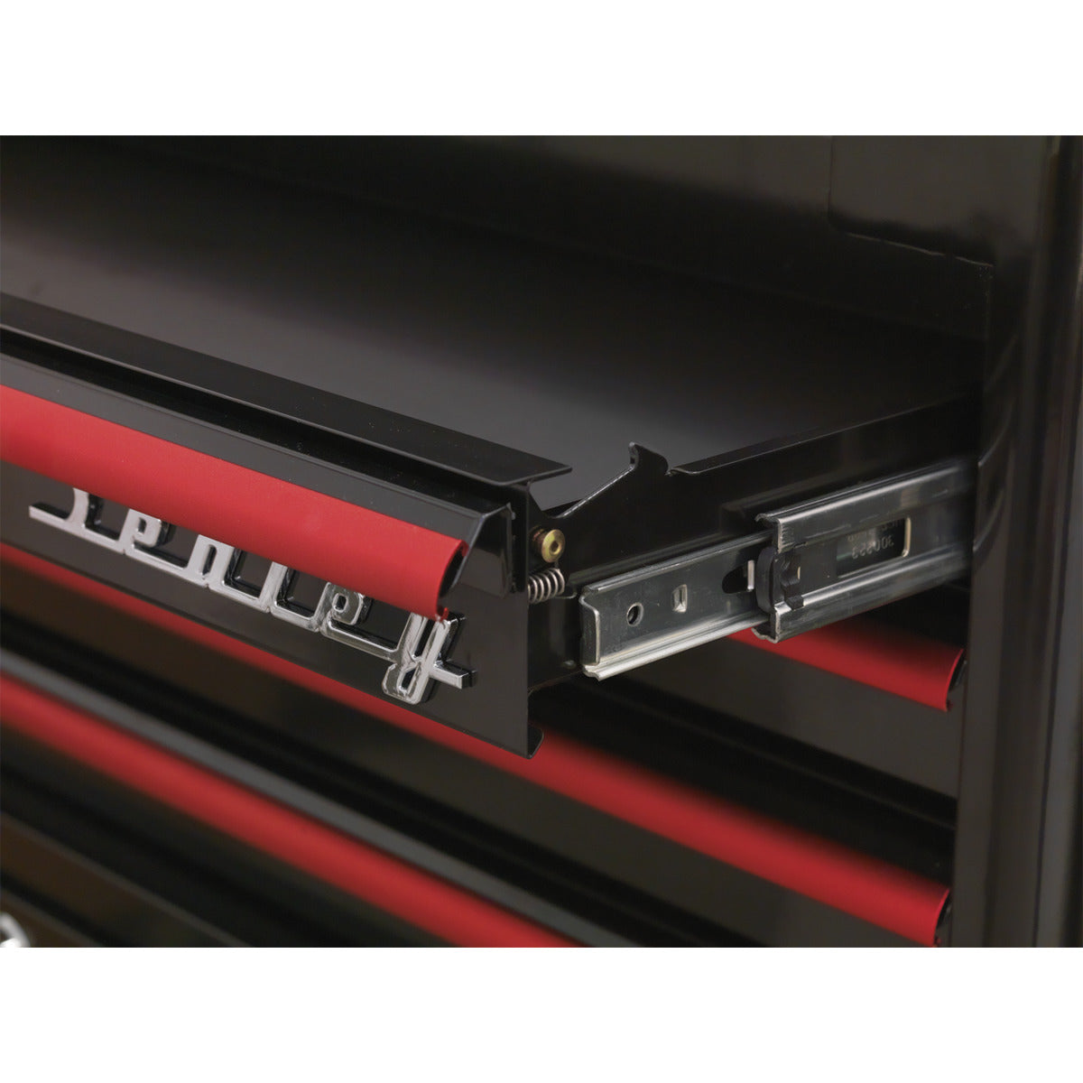 Premier Retro Style Wide Topchest & Rollcab Combination 10 Drawer - Black with Red Anodised Drawer Pulls AP41COMBOBR