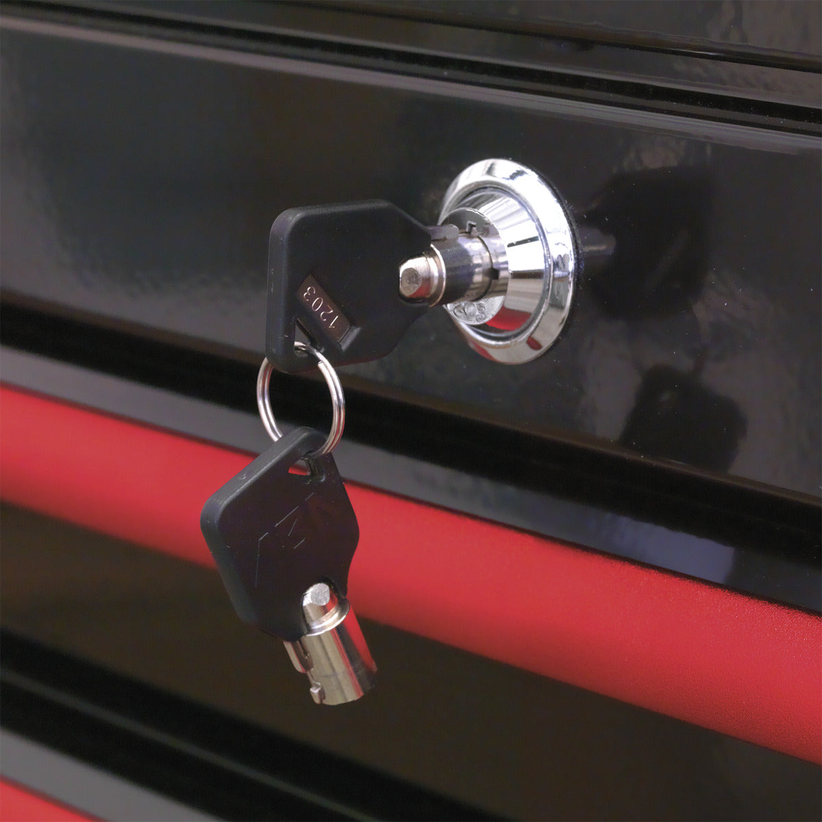 Premier Retro Style Wide Topchest & Rollcab Combination 10 Drawer - Black with Red Anodised Drawer Pulls AP41COMBOBR