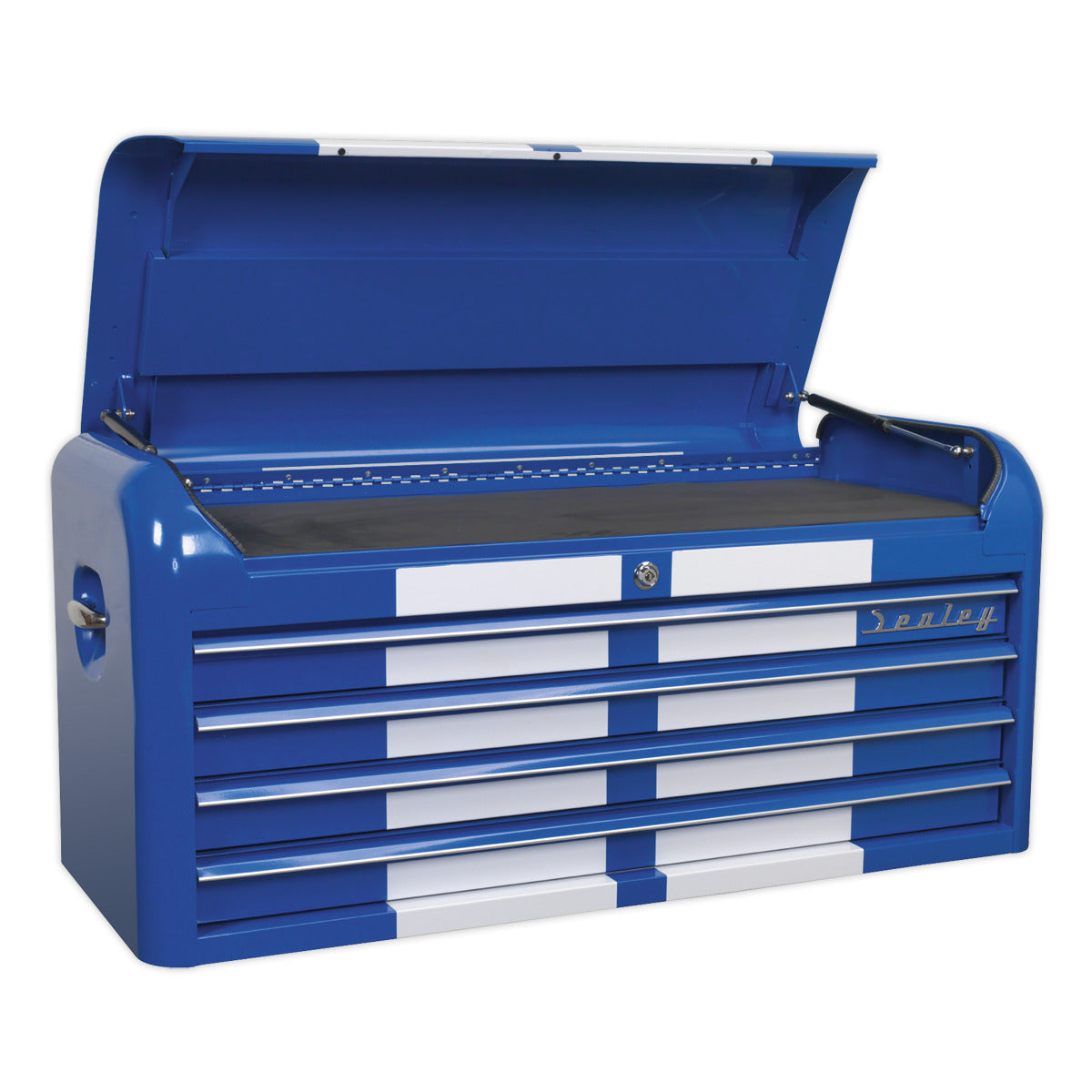 Premier Retro Style Wide Topchest & Rollcab Combination 10 Drawer Blue with White Stripes AP41COMBOBWS
