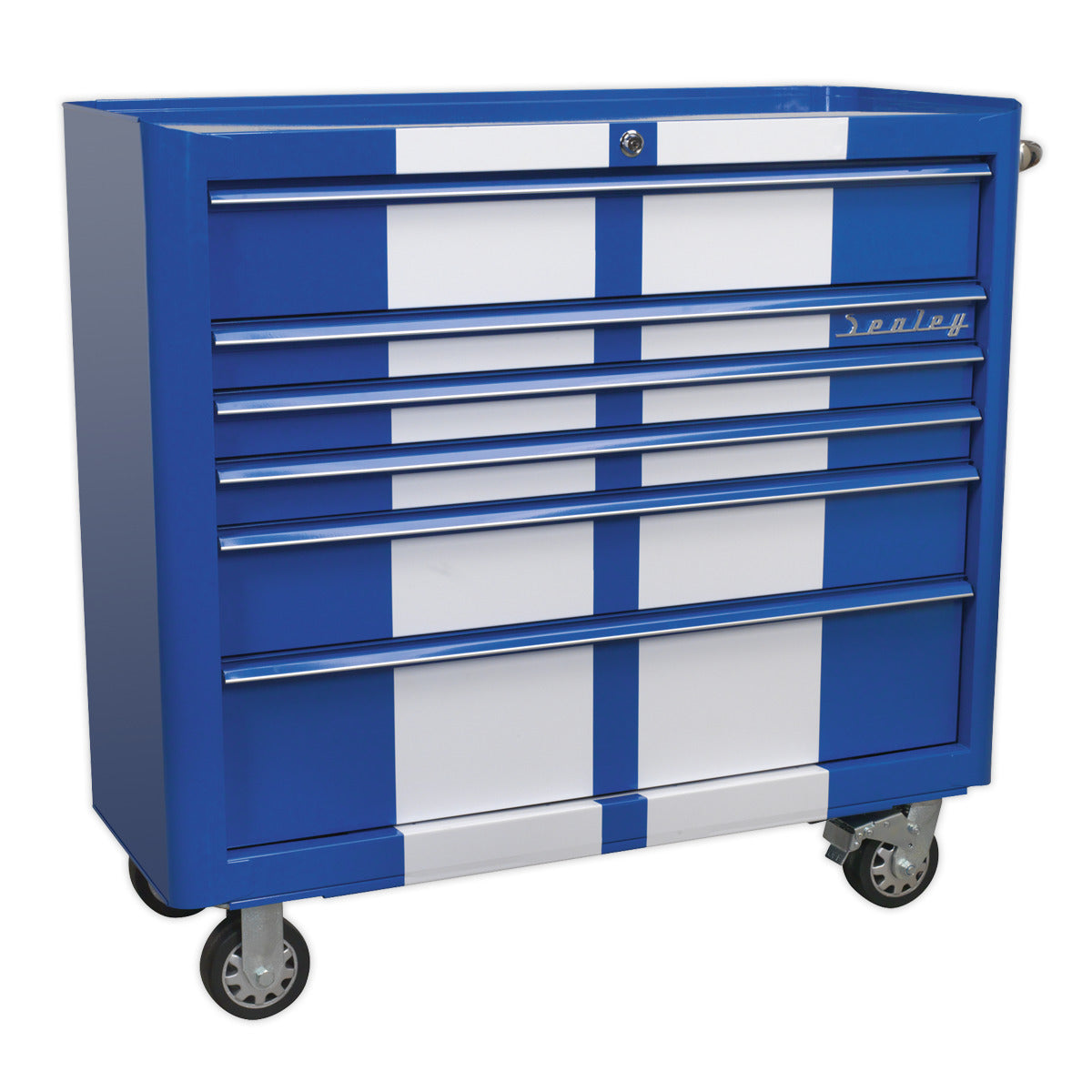 Premier Retro Style Wide Topchest & Rollcab Combination 10 Drawer Blue with White Stripes AP41COMBOBWS