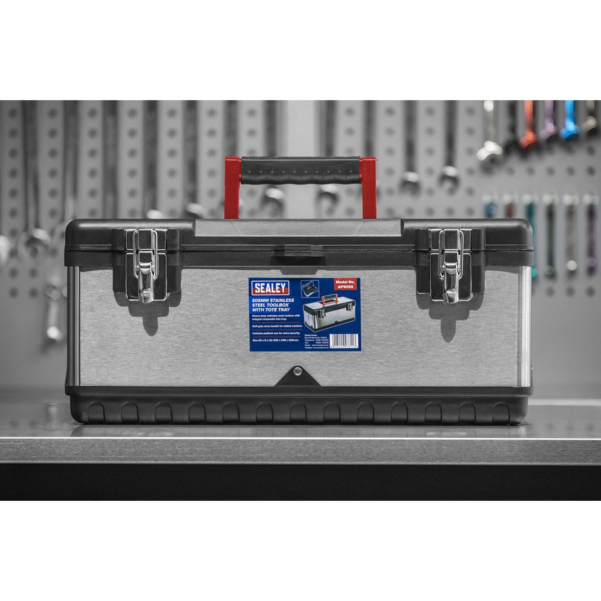 Sealey Stainless Steel Toolbox with Tote Tray 505mm - Image 4