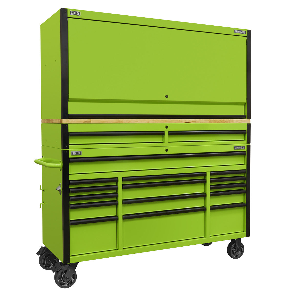 Superline PRO Black Edition Mobile Trolley with Wooden Worktop, Hutch & 2 Drawer Riser 15 Drawer 1549mm AP6115BECOMBO1