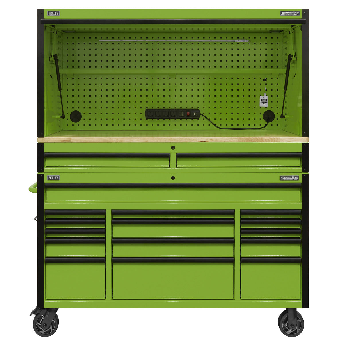 Superline PRO Black Edition Mobile Trolley with Wooden Worktop, Hutch & 2 Drawer Riser 15 Drawer 1549mm AP6115BECOMBO1