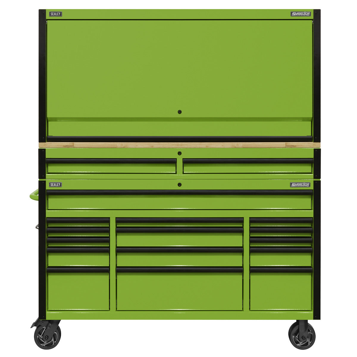 Superline PRO Black Edition Mobile Trolley with Wooden Worktop, Hutch & 2 Drawer Riser 15 Drawer 1549mm AP6115BECOMBO1