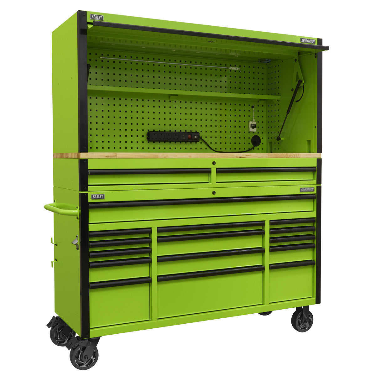 Superline PRO Black Edition Mobile Trolley with Wooden Worktop, Hutch & 2 Drawer Riser 15 Drawer 1549mm AP6115BECOMBO1
