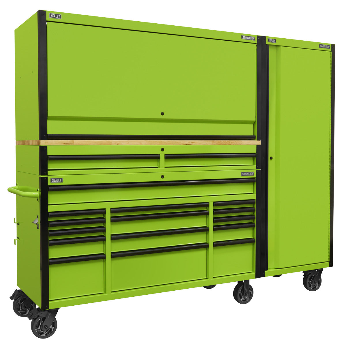 Superline PRO Black Edition Mobile Trolley with Wooden Worktop, Hutch, 2 Drawer Riser & Side Locker 15 Drawer 1549mm AP6115BECOMBO2