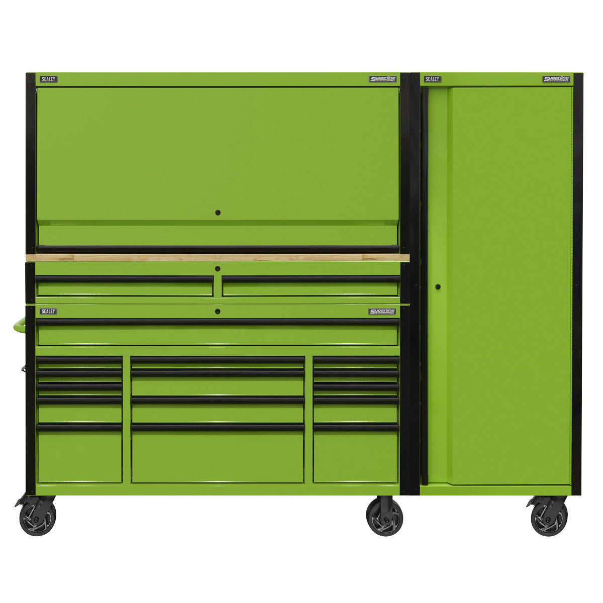 Superline PRO Black Edition Mobile Trolley with Wooden Worktop, Hutch, 2 Drawer Riser & Side Locker 15 Drawer 1549mm AP6115BECOMBO2