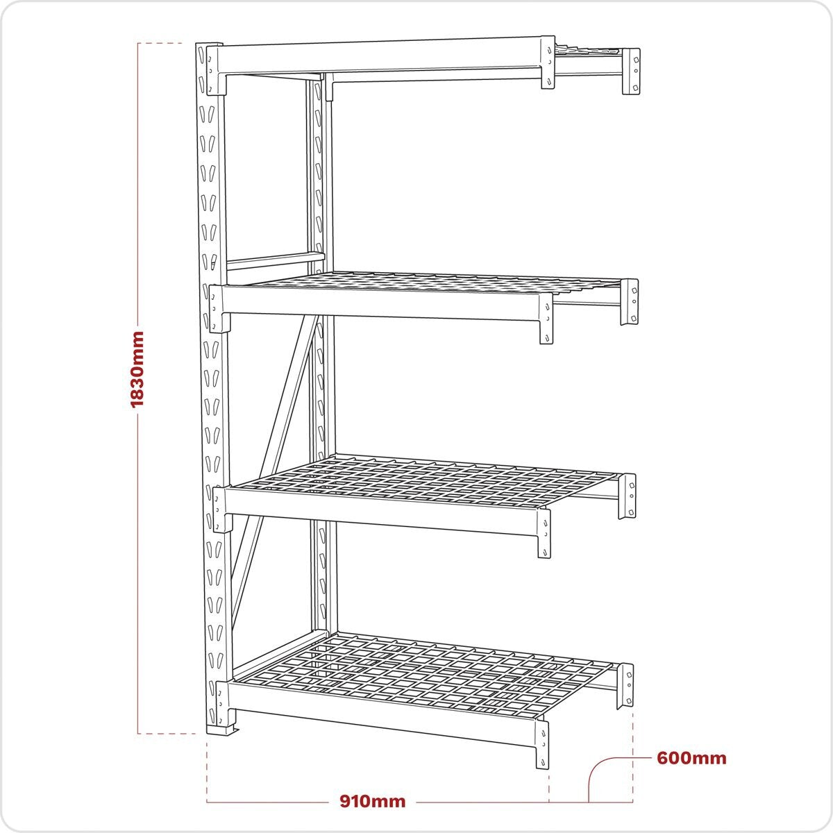 Sealey Heavy-Duty Racking Extension Pack with 4 Mesh Shelves 640kg Capacity Per Level - Image 2