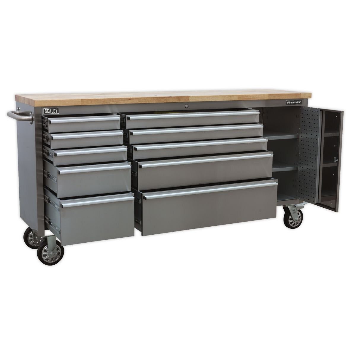 Sealey Premier Mobile Stainless Steel Tool Cabinet & Cupboard 10 Drawer - Image 4