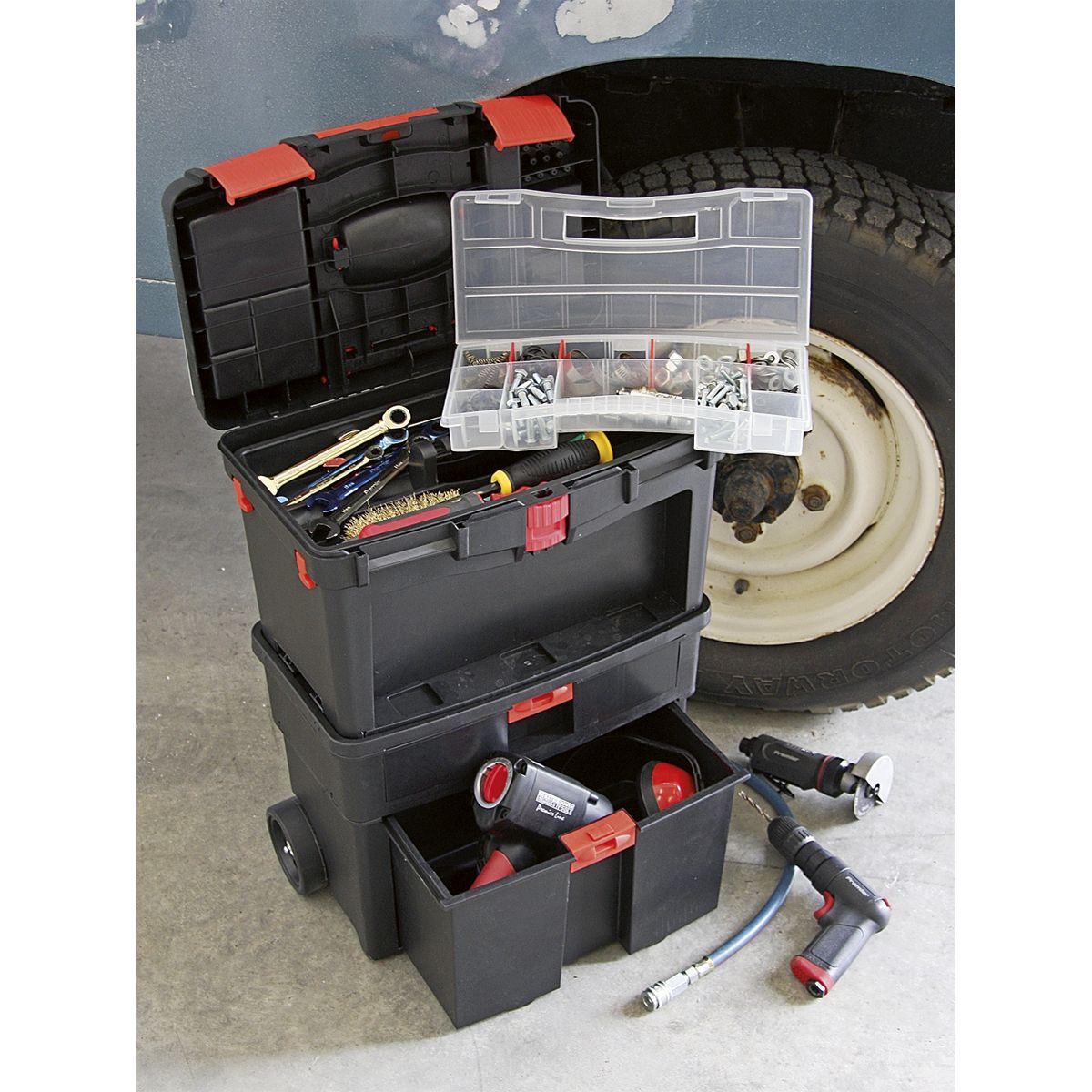 Sealey Mobile Toolbox with Tote Tray & Removable Assortment Box - Image 2