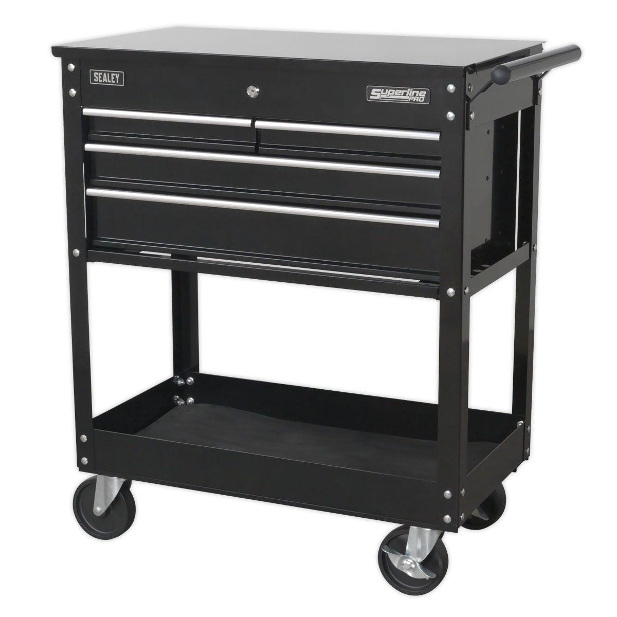 Sealey Heavy-Duty Mobile Tool & Parts Trolley with 4 Drawers & Lockable Top - Black - Image 2