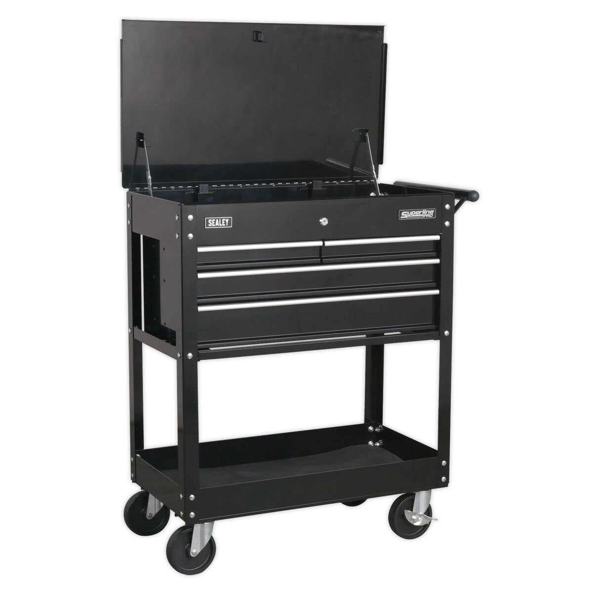 Sealey Heavy-Duty Mobile Tool & Parts Trolley with 4 Drawers & Lockable Top - Black - Image 4