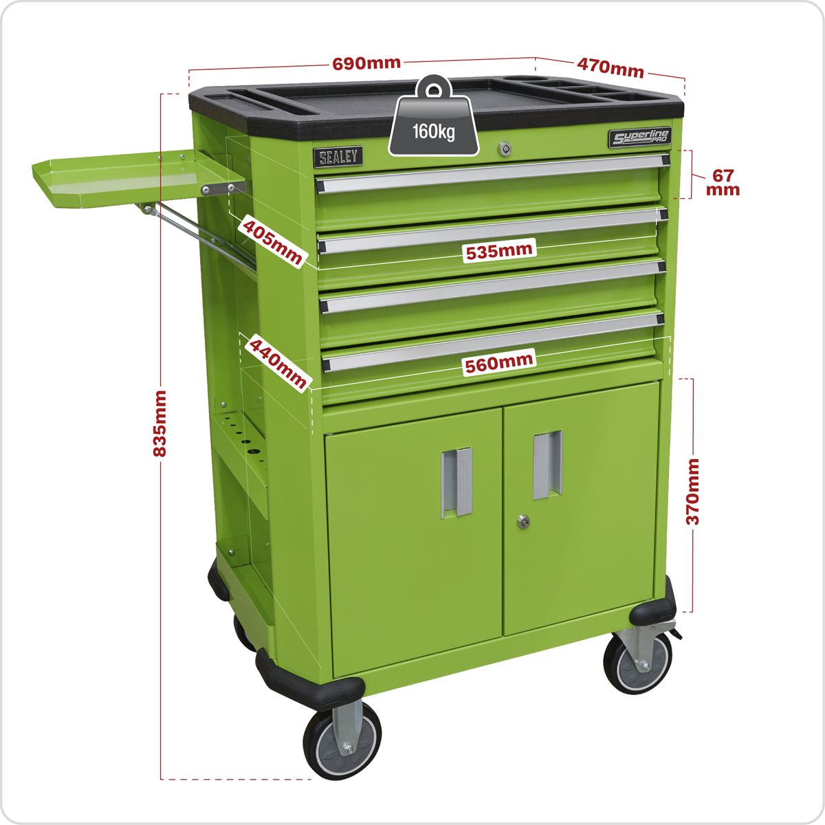 Sealey Superline PRO Tool Trolley with 4 Drawers & 2 Door Cupboard - Image 9