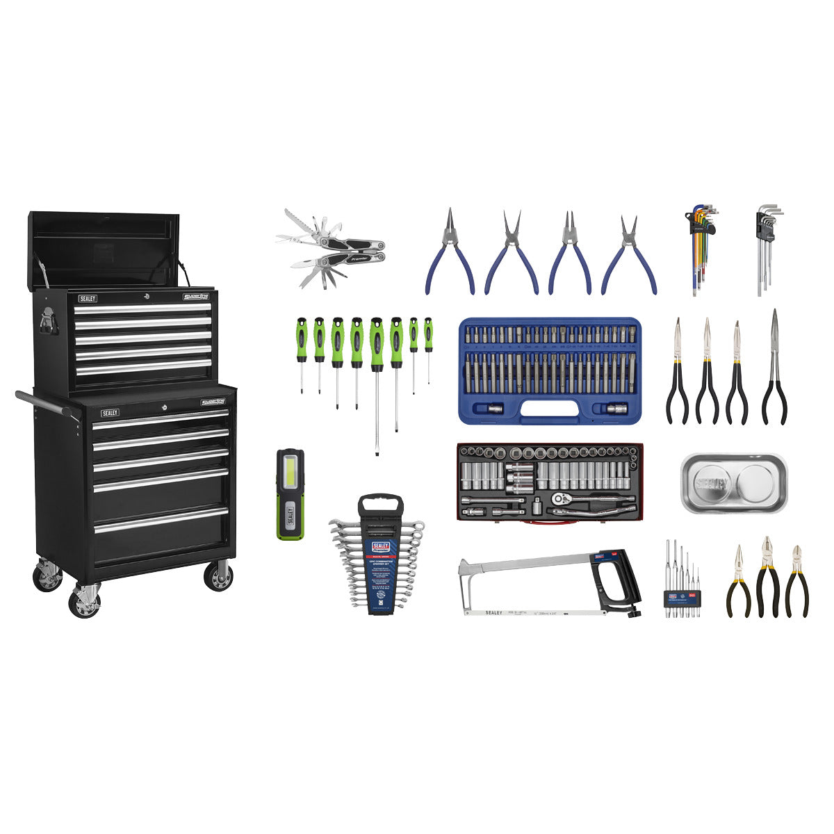 Superline PRO Topchest & Rollcab Combination 10 Drawer with 148pc Tool Kit - Black APCOMBOBBTK56