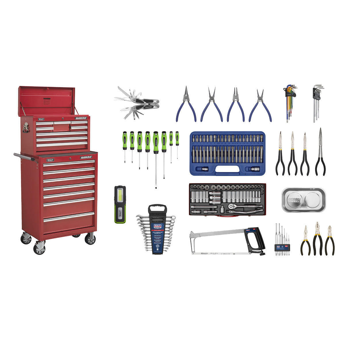 Superline PRO Topchest & Rollcab Combination 15 Drawer with 148pc Tool Kit - Red APCOMBOBBTK57