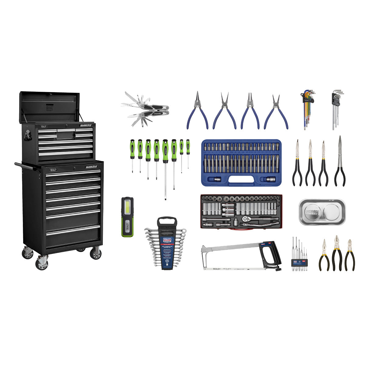 Superline PRO Topchest & Rollcab Combination 15 Drawer with 148pc Tool Kit - Black APCOMBOBBTK58