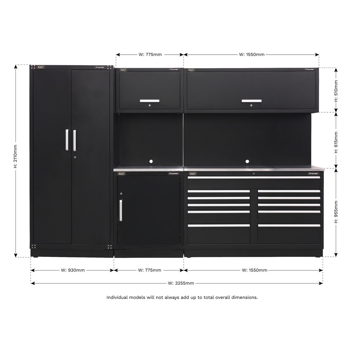 Premier Storage System with Stainless Worktop 3.26m APMSCOMBO2SS