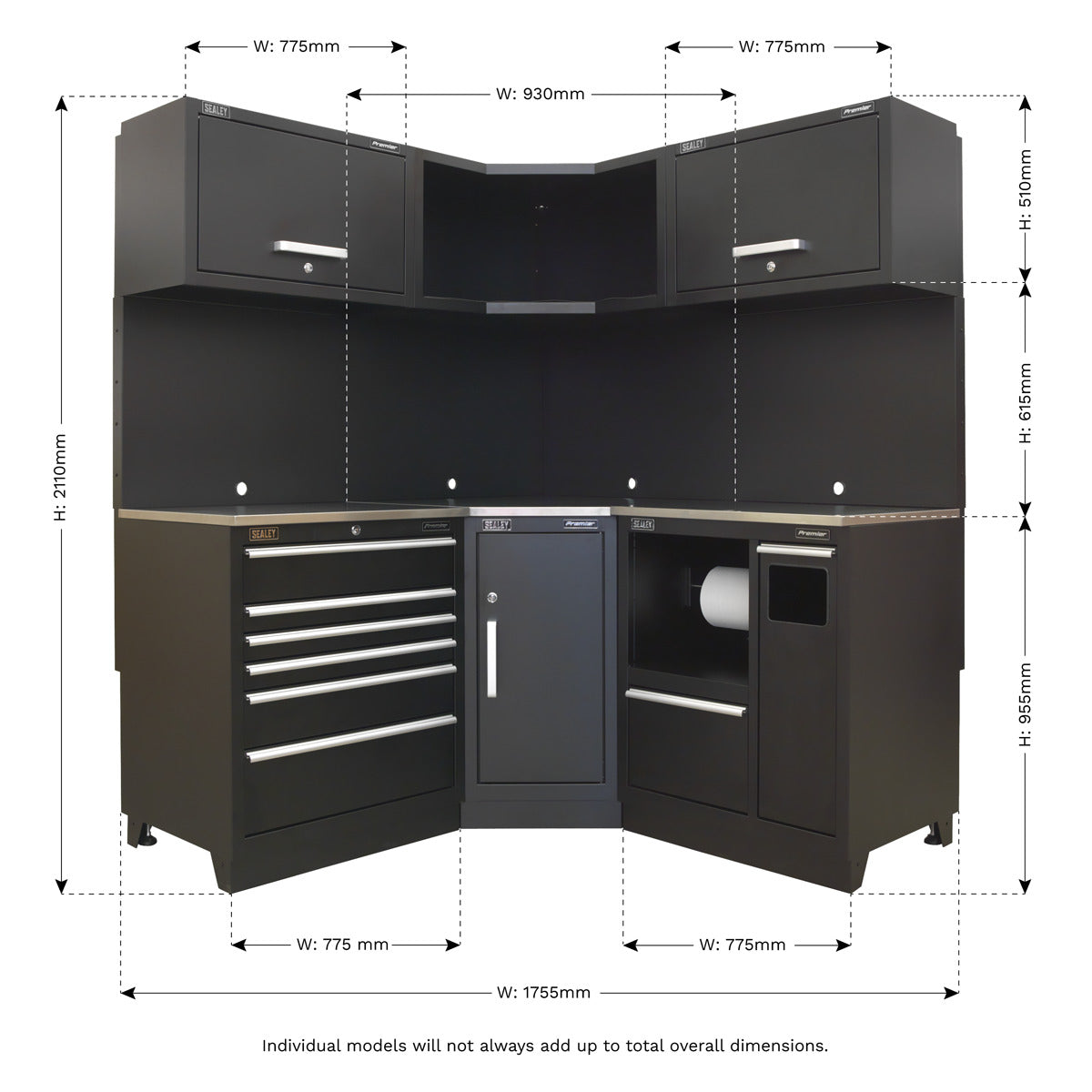 Premier Corner Storage System with Stainless Worktop 1.71m APMSCOMBO6SS