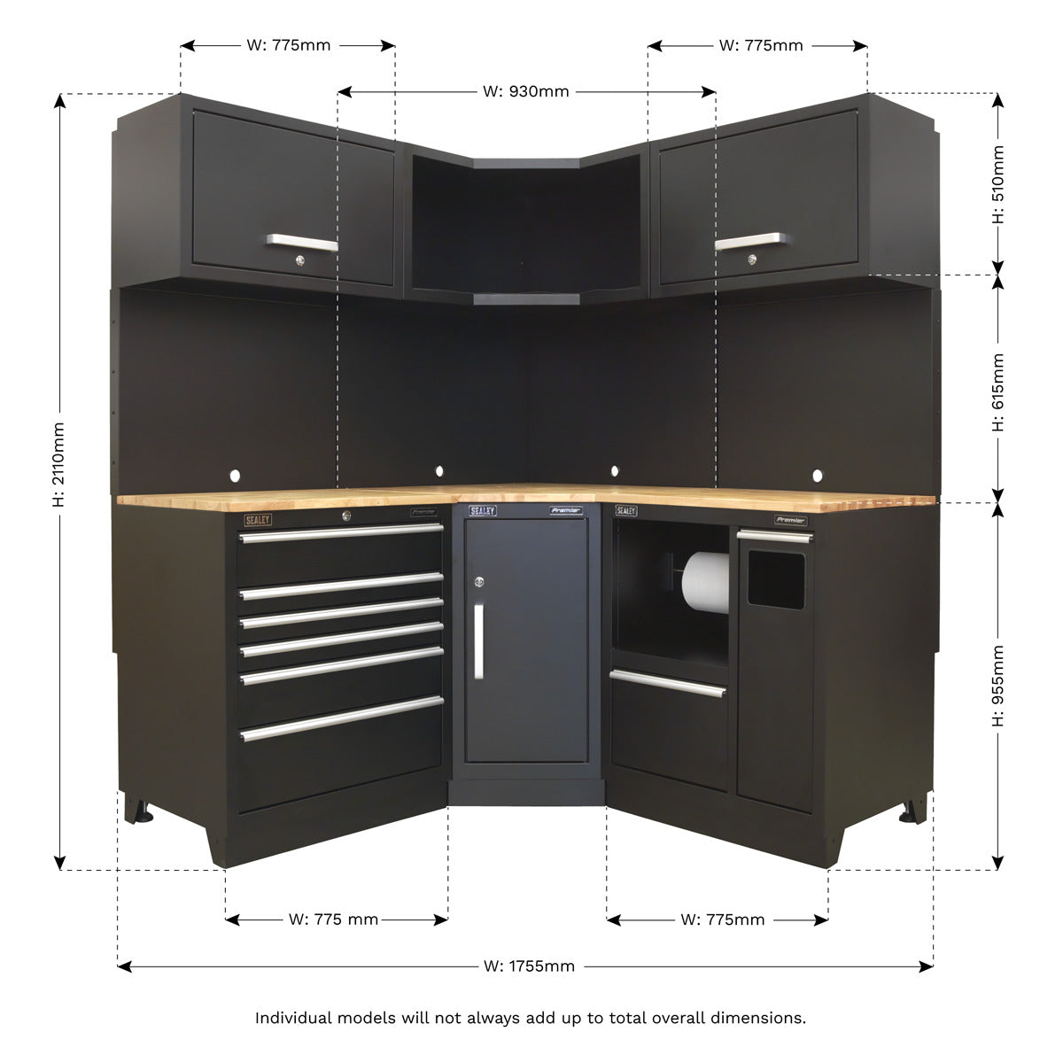 Premier Corner Storage System with Hardwood Worktop 1.71m APMSCOMBO6W