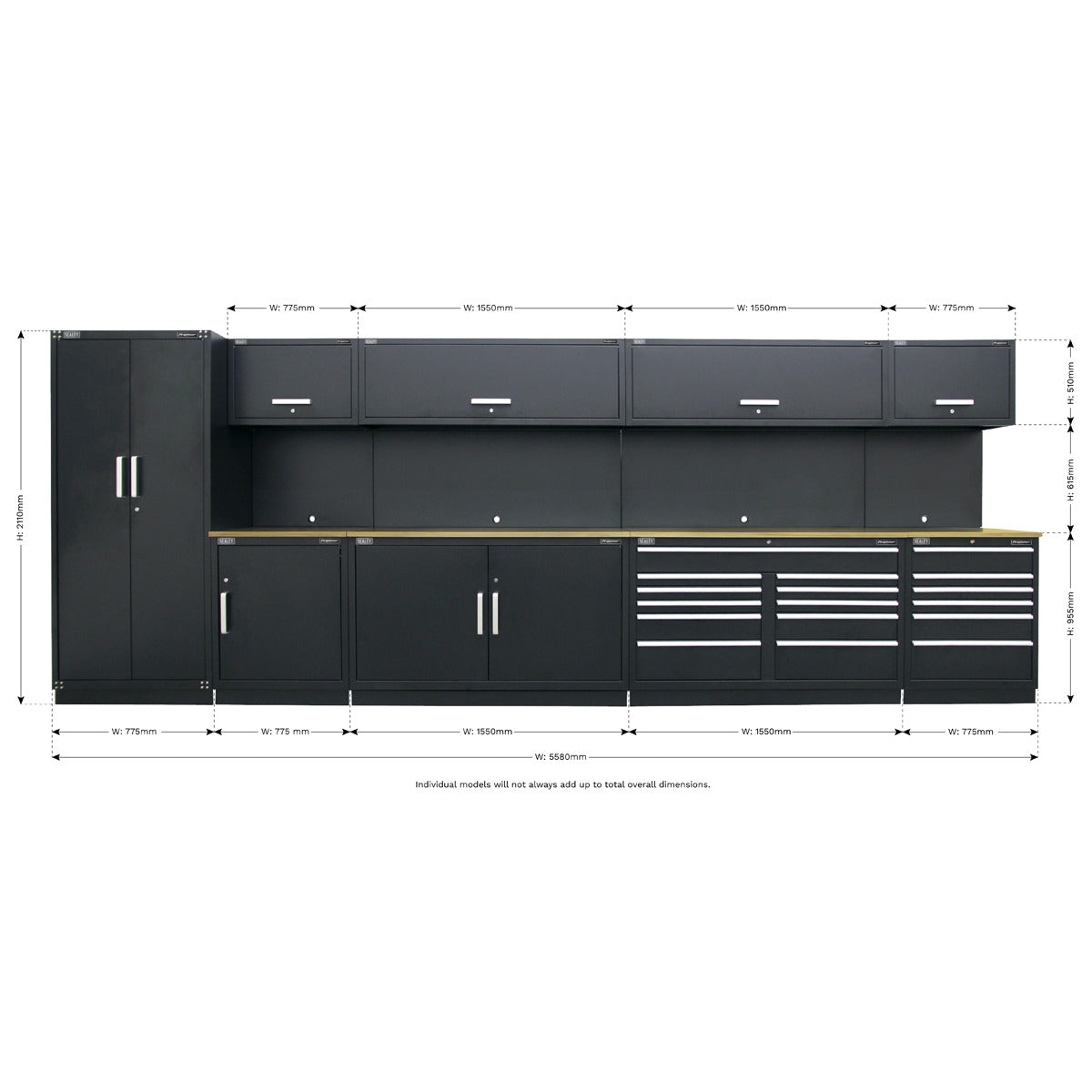 Premier Storage System with Hardwood Worktop 5.58m APMSOAK