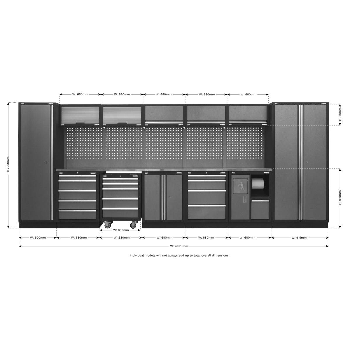 Superline PRO Storage System with Stainless Worktop 4.92m APMSSTACK01SS